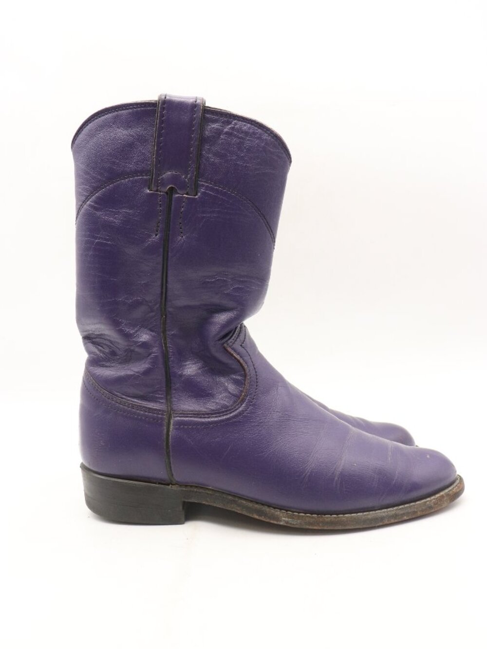 Vintage Justin Women's Size 5.5 B Cowgirl Pull On Boots Purple Leather USA 3758